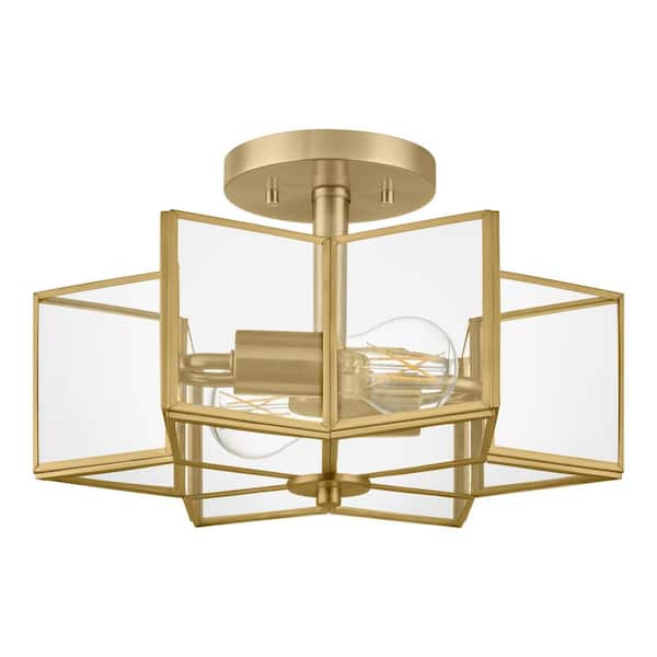 Home Decorators Collection Malena 14.25 in. 2-Light Gold Semi-Flush Mount