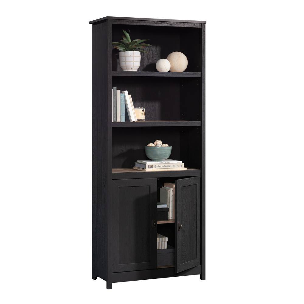 Raven Oak 5-Shelf Adjustable Library Bookcase with Doors