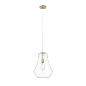 Fairfield 1-Light Brushed Brass Shaded Pendant Light with Clear Glass Shade