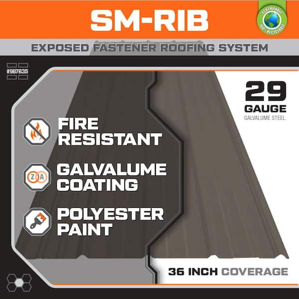 8 ft. SM-Rib Galvalume Steel 29-Gauge Roof/Siding Panel in Slate