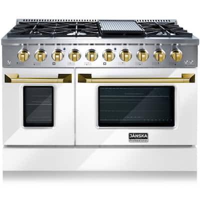 Hallman 36 in. 6 Burner, Freestanding, Dual Fuel Range with Natural Gas  Stove and Electric Oven, Gold with Gold Trim HBRDF36GDGD - The Home Depot