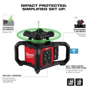 M18 1000 ft. Green Interior Rotary Laser Level Kit with Remote/Receiver, Wall Mount Bracket, and Receiver Clamp