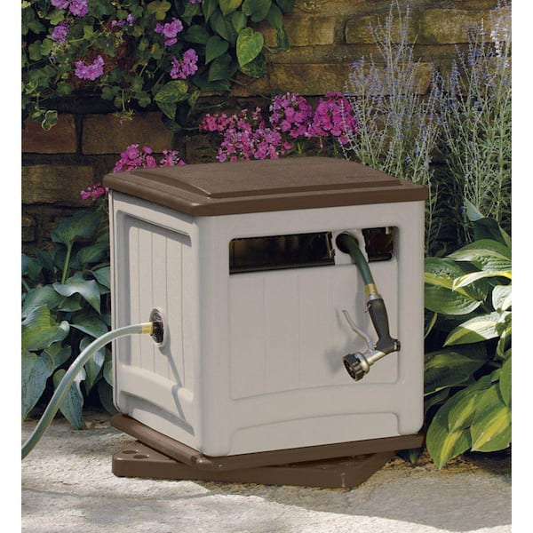 Suncast SSM200B Swivel Hose Reel Hideaway with Smart Trak Hose Guide and Bin in Taupe