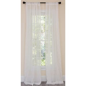 Gold/White Geometric Embroidered Rod Pocket Sheer Curtain - 54 in. W x 120 in. L (1-Piece)