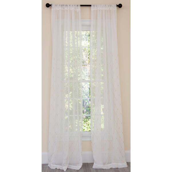 Manor Luxe Gold/White Geometric Embroidered Rod Pocket Sheer Curtain - 54 in. W x 120 in. L (1-Piece)