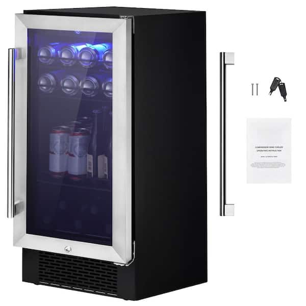 Wine Cooler, 14.96 in. Dual Zone, 96 Cans Capacity Under Counter Built-in or Freestanding Wine Refrigerator, Black