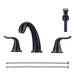 Double Handles Oil Rubbed Bronze 8 in. Widespread Bathroom Faucet, with Pop Up Drain