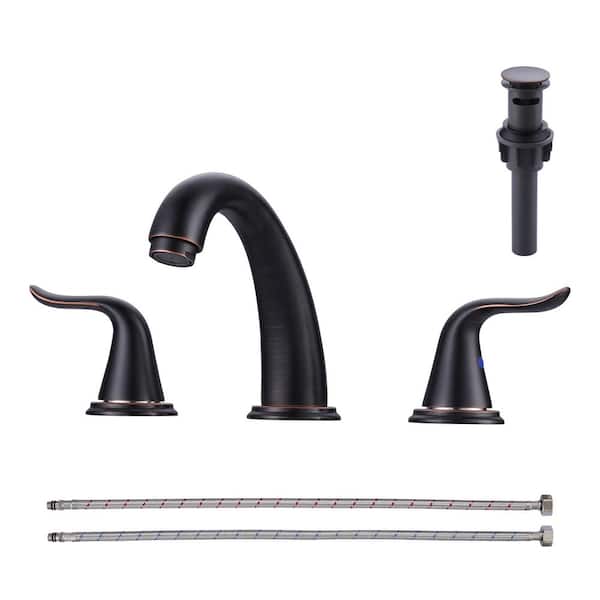 AVITAS Double Handles Oil Rubbed Bronze 8 in. Widespread Bathroom Faucet, with Pop Up Drain