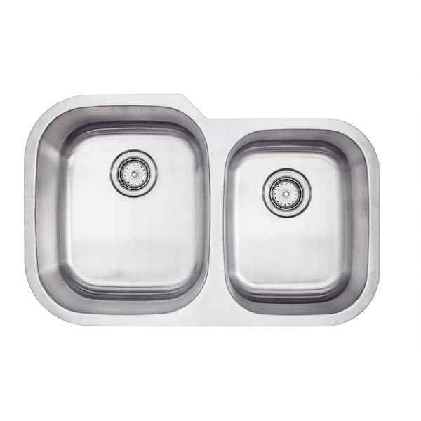 Glacier Bay Builder 31 in. Undermount Double Bowl 18 Gauge Stainless Steel Kitchen Sink with Strainer