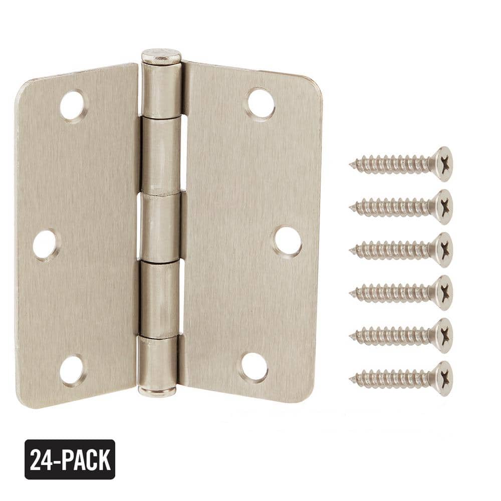 3-1/2 in. x 1/4 in. Radius Satin Nickel Door Hinge Value Pack (24-Pack)