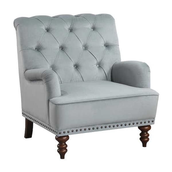 Lazzara Baylor Gray Velvet Upholstery Tufted Back Accent Chair