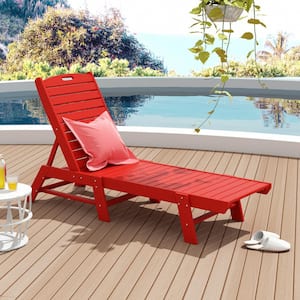 Laguna Red Fade Resistant HDPE All Weather Plastic Outdoor Patio Reclining Chaise Lounge Chair with Adjustable Back