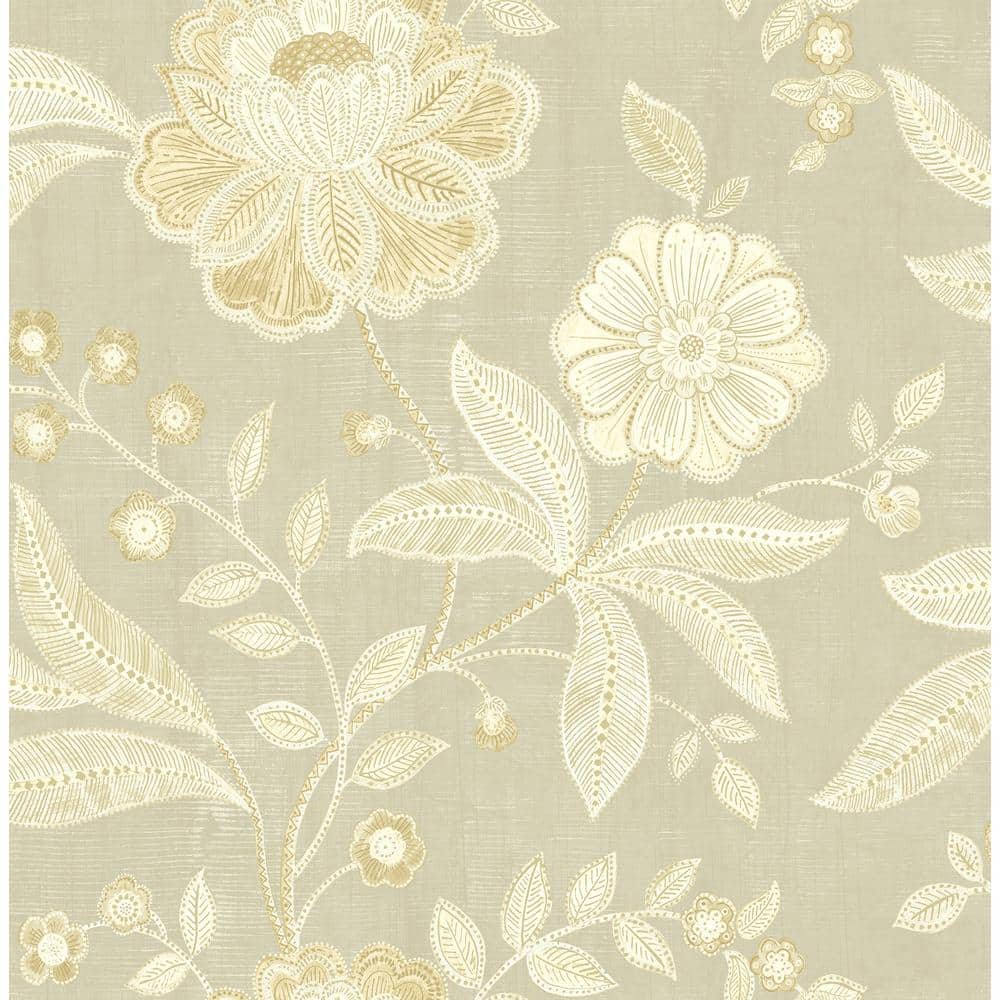 Seabrook Designs Lotus Metallic Gold And Off-White Floral Paper