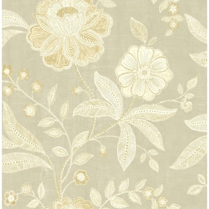 Shimmer Grey and Metallic Gold Floral Paper Strippable Roll (Covers 56.05 sq. ft.)