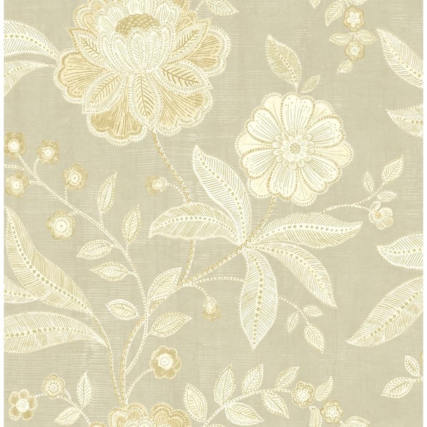 Seabrook Designs Shimmer Grey and Metallic Gold Floral Paper Strippable Roll (Covers 56.05 sq. ft.)