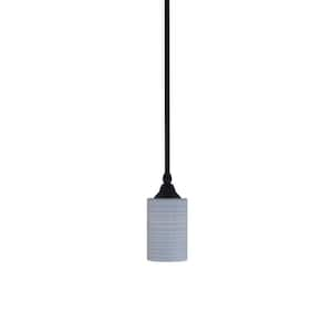 Sparta 1-Light Matte Black Stem Mini Pendant Light with Gray Matrix Glass Shade