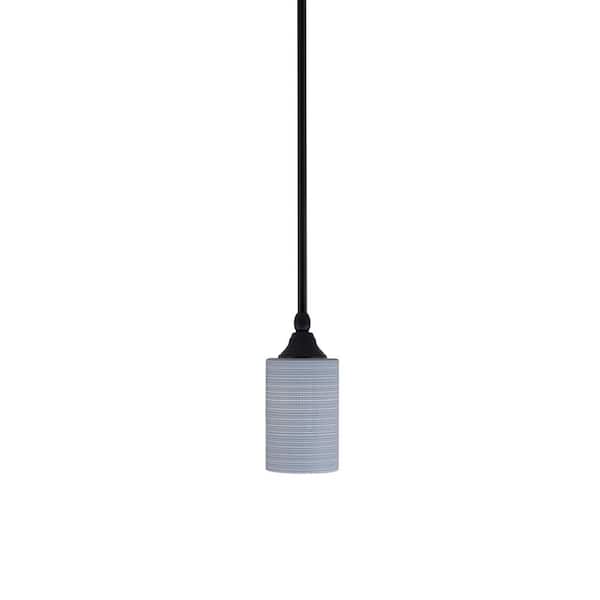 Unbranded Sparta 1-Light Matte Black Stem Mini Pendant Light with Gray Matrix Glass Shade
