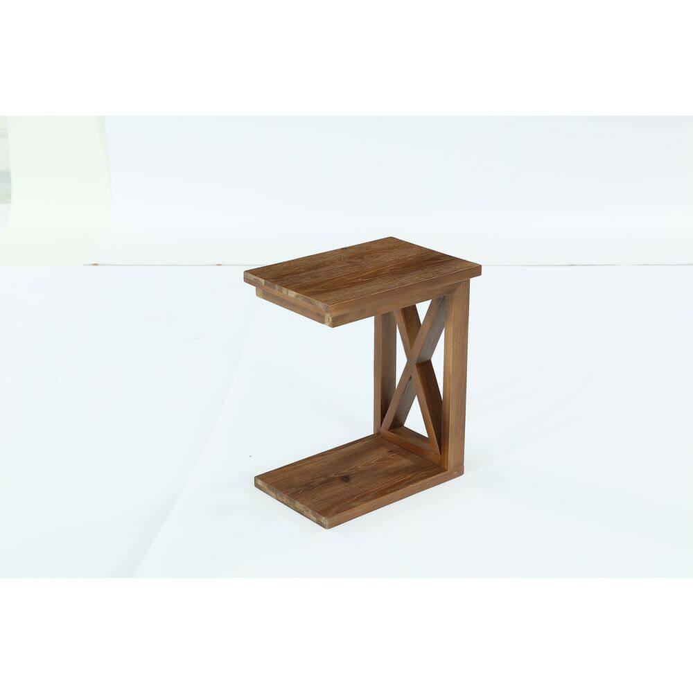 19 in. Brown C-Shaped Solid Wood End Table with Sturdy Pedestal, 2-Tier C Table Sofa Side Table for Living Room, Bedroom