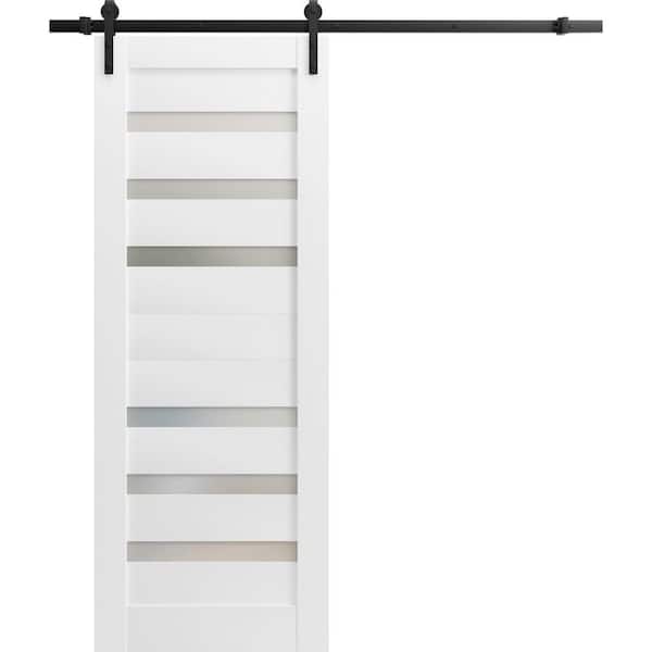 Sartodoors 24 in. x 80 in. 1 Panel Frosted Glass White Solid MDF Sliding Barn Door with Hardware Kit