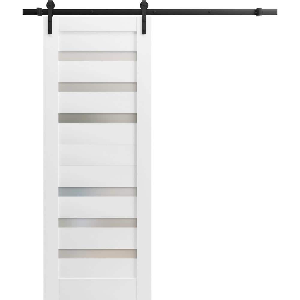 Assembly Required 28 in. x 96 in. 1-Panel Frosted Glass White Wood Solid MDF Sliding Barn Door with Hardware Kit price history on PriceWatchPro