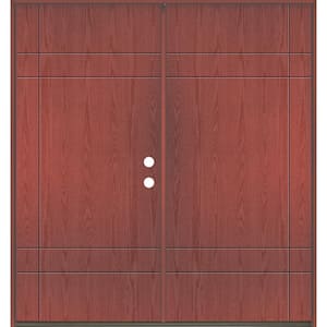 SUMMIT Modern 72 in. x 80 in. Left-Active/Inswing 10-Grid Solid Panel Redwood Stain Double Fiberglass Prehung Front Door