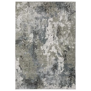 Galleria Beige/Blue 4 ft. x 6 ft. Abstract Distressed Floral Polyester Indoor Area Rug