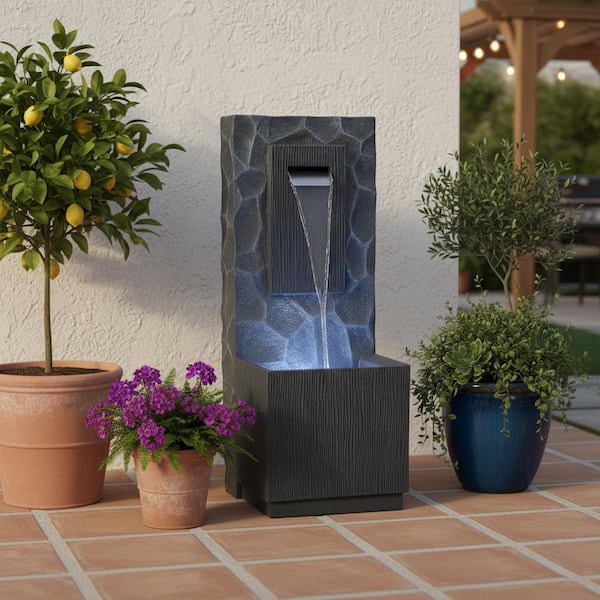32 in. Outdoor Cascade Fountain with LED Light and Adjustable Flow
