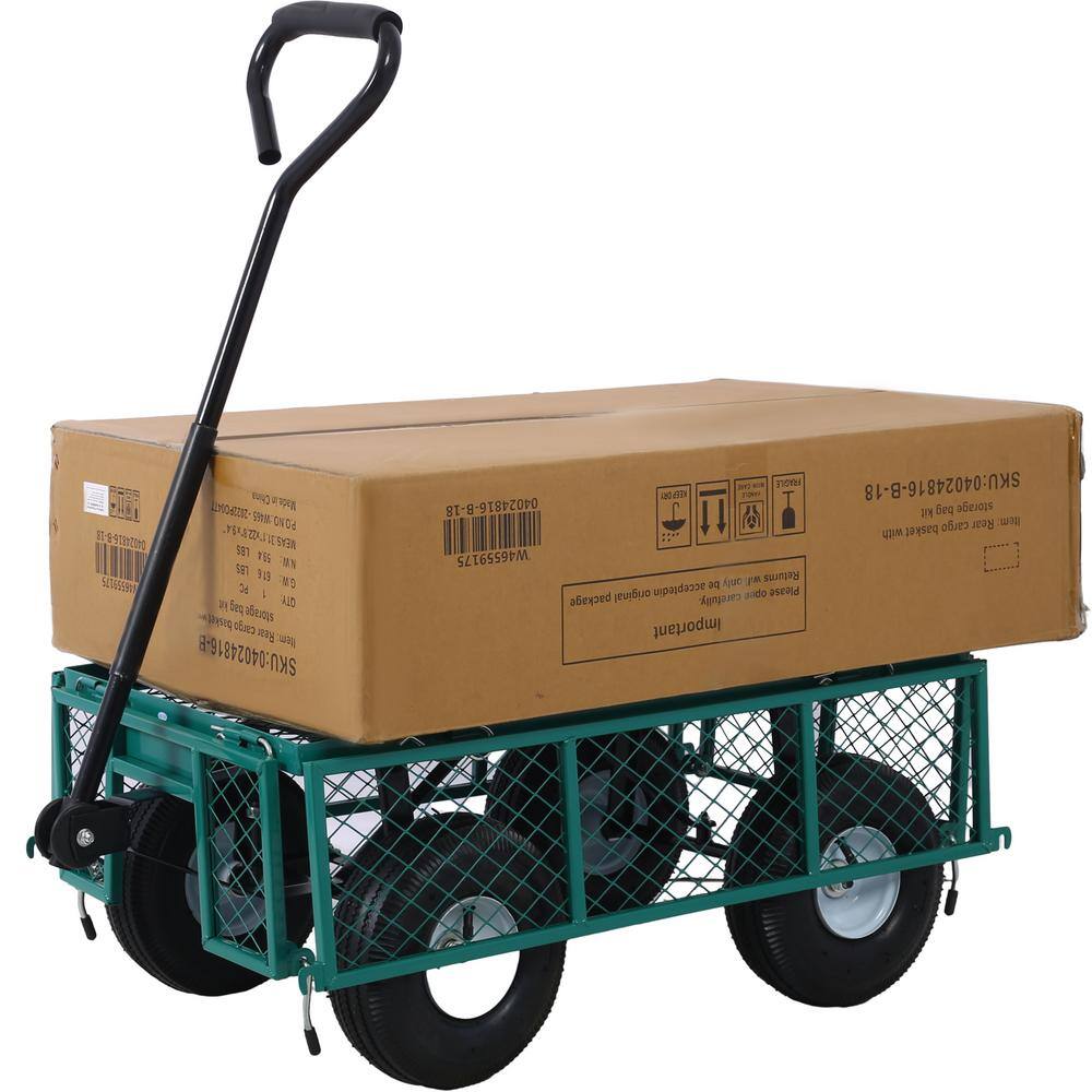 Green Steel Mesh Heavy Duty Garden Wagon with Flat-Free Tires