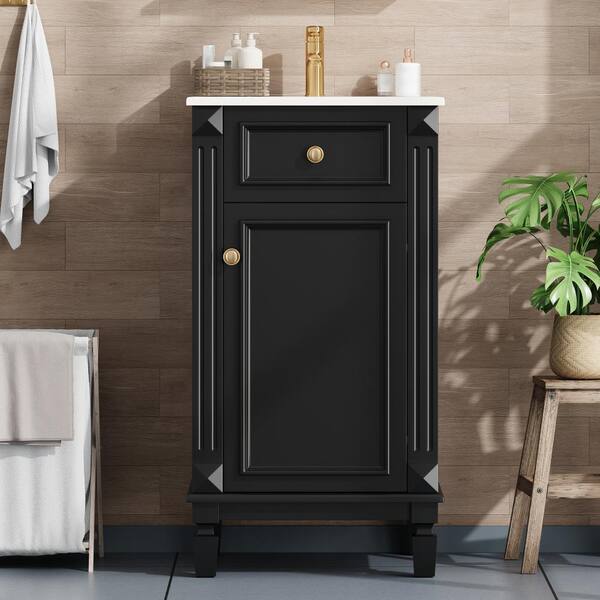 Black 18-inch Bathroom Vanity with Ceramic Sink Soft Closing Door for Bathroom