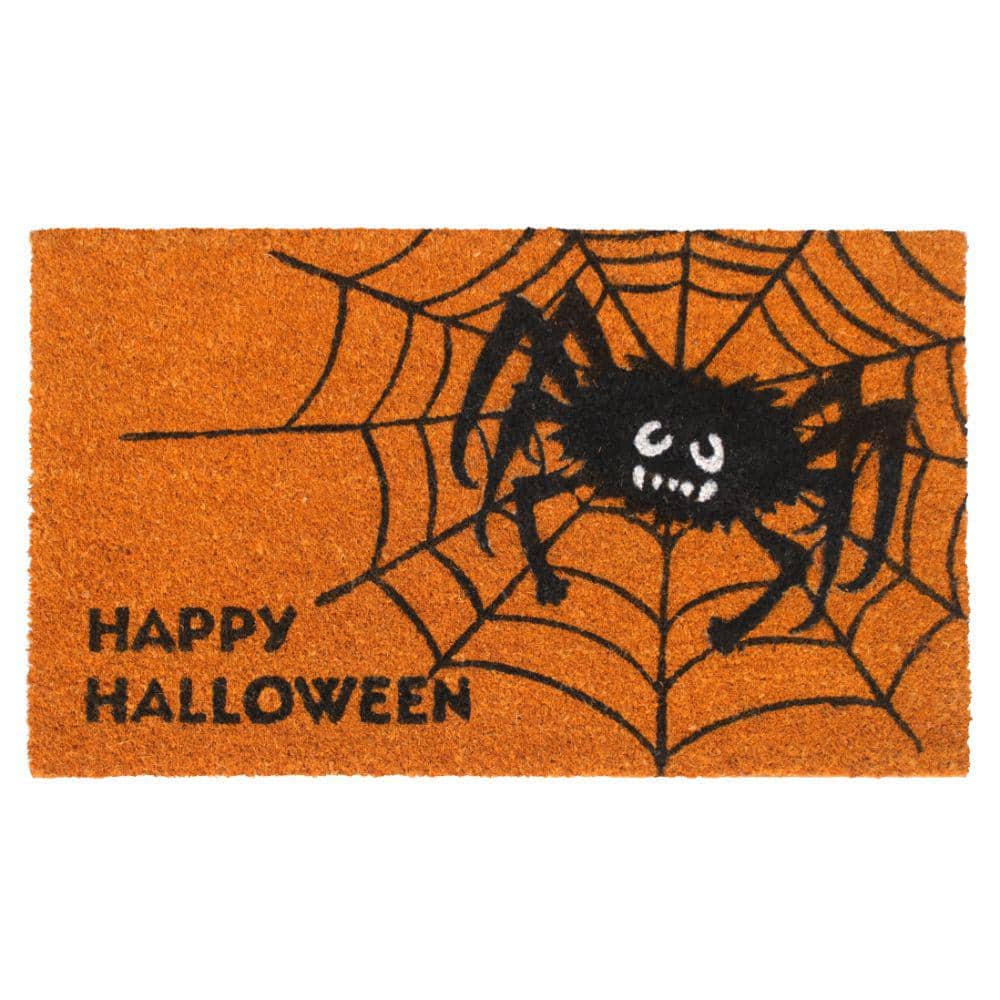 Welcome Happy Halloween Spider Web Black 18 in. x 30 in. Coir Non-Slip Outd
