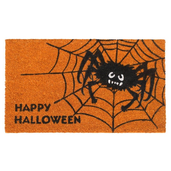 Unbranded Welcome Happy Halloween Spider Web Black 18 in. x 30 in. Coir Non-Slip Outdoor Doormat