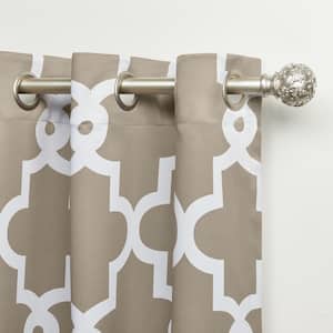 Ironwork Patio Taupe Ogee Woven Room Darkening Grommet Top Curtain, 108 in. W x 84 in. L