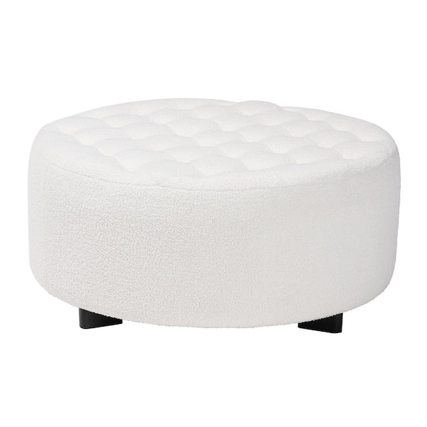 Baxton Studio Athena Ivory Round Ottoman