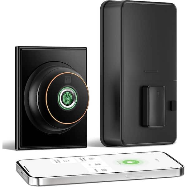 WRIGHTMASTER 3 in 1 Aluminum Smart Lock Deadbolt with App Biometric Door Knob, Keyless Entry Door Lock, in Black