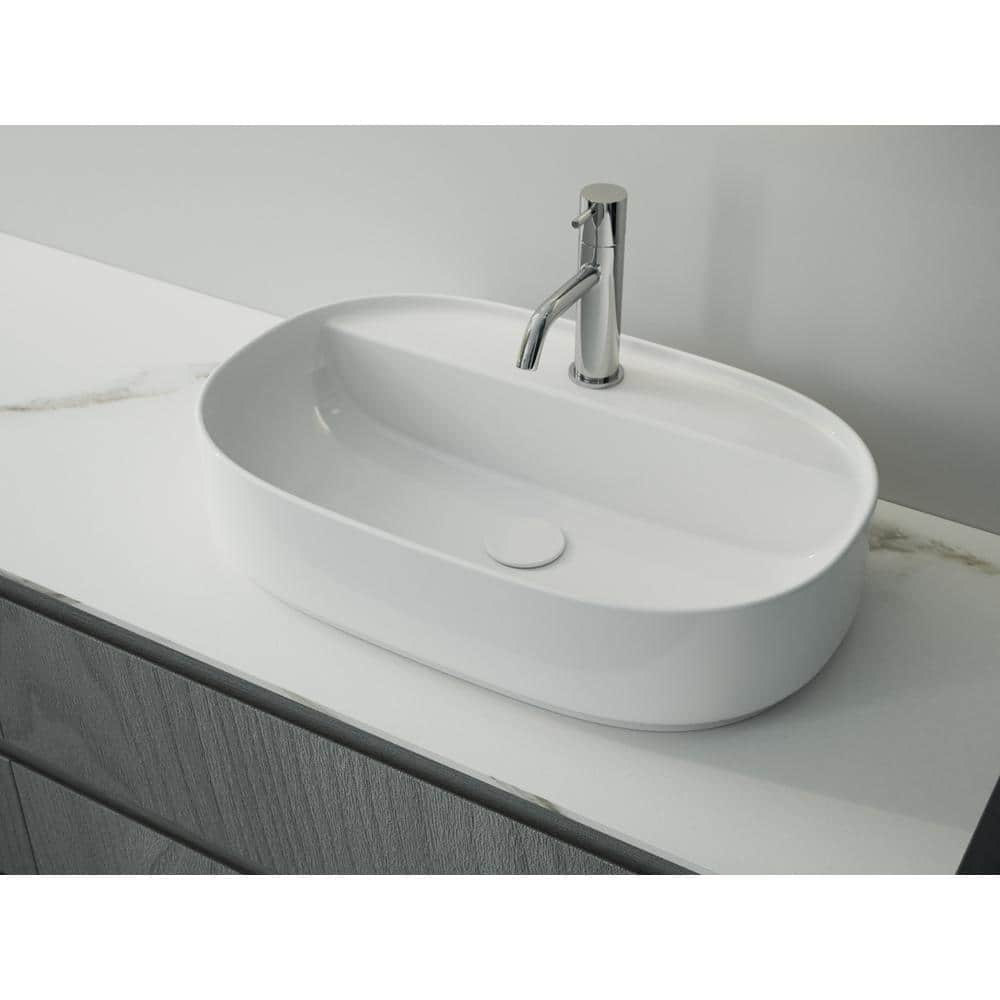 Glacier Bay 23.6 in. Ceramic Oval Vessel Bathroom Sink in White