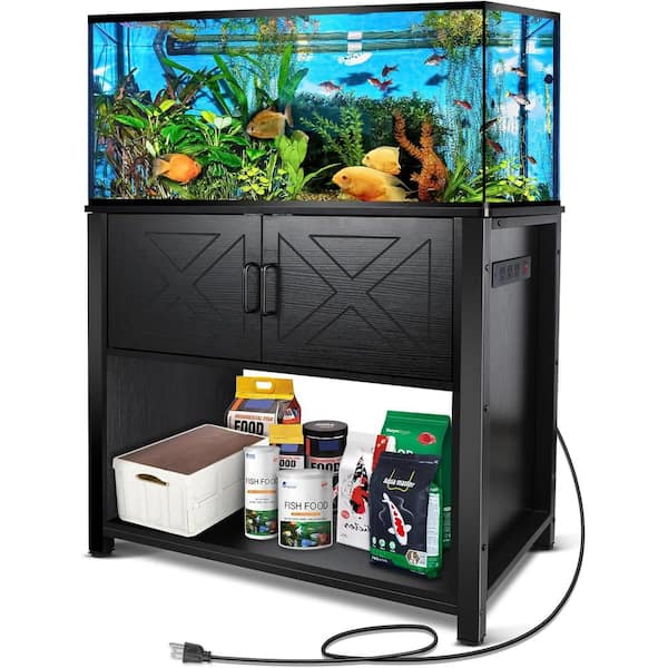 Black 40 50 Gal. Fish Tank Stand with Cabinet Plug for Fish Tank Accessories Storage for Breeder Turtle Tank FST 001 1 The Home Depot