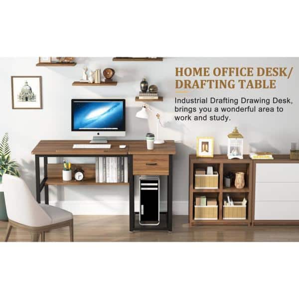 Urban Deco Home Office Desks Moveable Height Adjustable Computer Desk  Writing Workstation Laptop Table,Retro Brown 