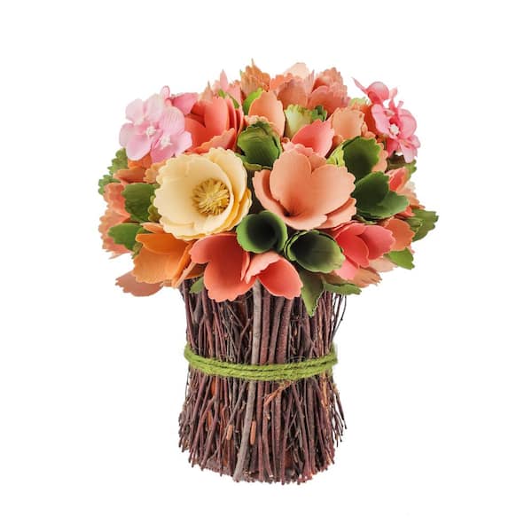 National Tree Company 9 in. Artificial Floral Arrangements Spring Colorful Pink Assorted Flower Bunch-Color- Pink