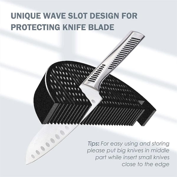 FUNKOL Black Double Wave-shaped 14-Knives, Round Knife Block