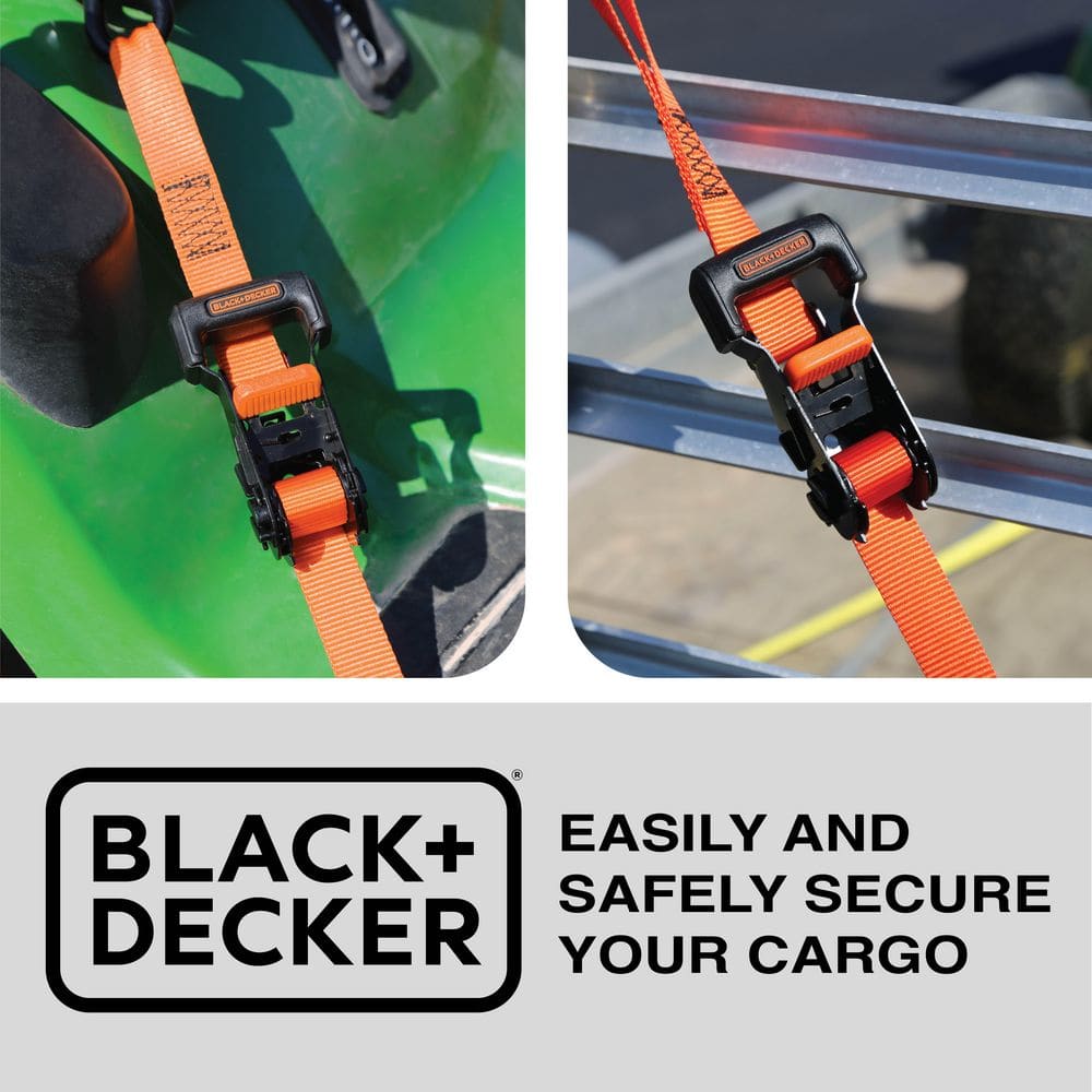 Black and Orange Adjustable Metal Ratchet Tie Down Straps, 4-Pack