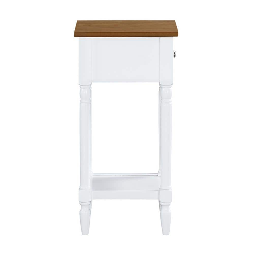 White and Medium Wood Spindle Leg Accent Table with Drawer