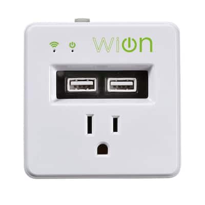 15-Amp WiOn Indoor Plug-In Wi-Fi Wireless Switch Dual-USB Charging Port Programmable Control Timer, White