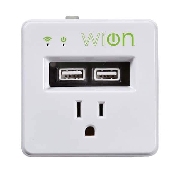 Woods 15-Amp WiOn Indoor Plug-In Wi-Fi Wireless Switch Dual-USB Charging Port Programmable Control Timer, White