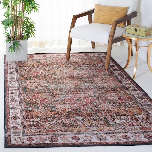 Tuscon Ivory/Green 9 ft. x 12 ft. Machine Washable Floral Border Area Rug