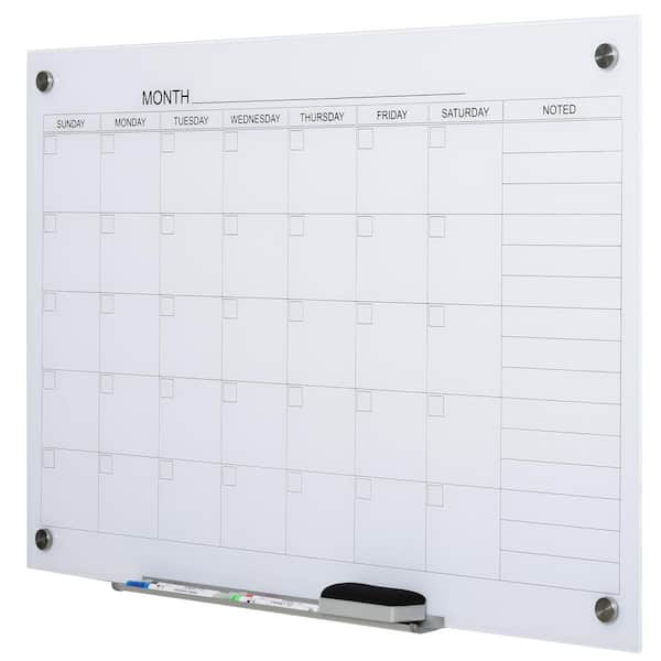 Vinsetto 35 in. x 23 in. Dry Erase Calendar Glassboard with Markers and Eraser Included