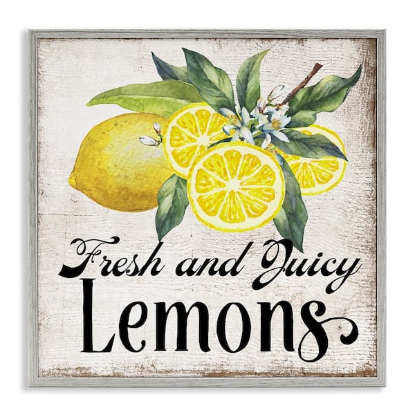 Fresh & Juicy Lemons by Creatif Belle Gray Framed Food Giclee Art Print 24 in. x 24 in.
