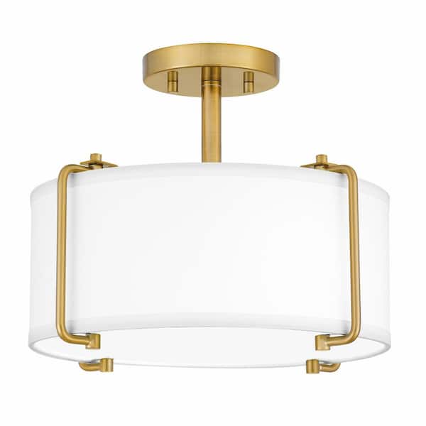 DSI LIGHTING Renfro 14 in. 2-Light Brushed Gold Semi-Flush Mount
