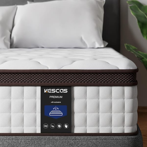 Kescas Queen Medium Firm Gel Memory Foam Blend Innerspring Pillow Top 8 in. Mattress