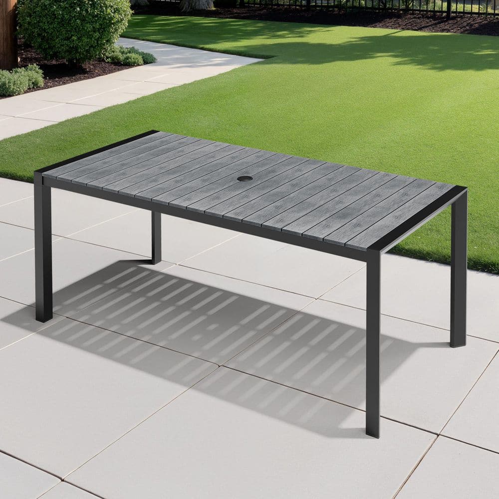 71.4 in. Aluminum Frame Rectangular Outdoor Dining Table in Gray with Umbrella Hole
