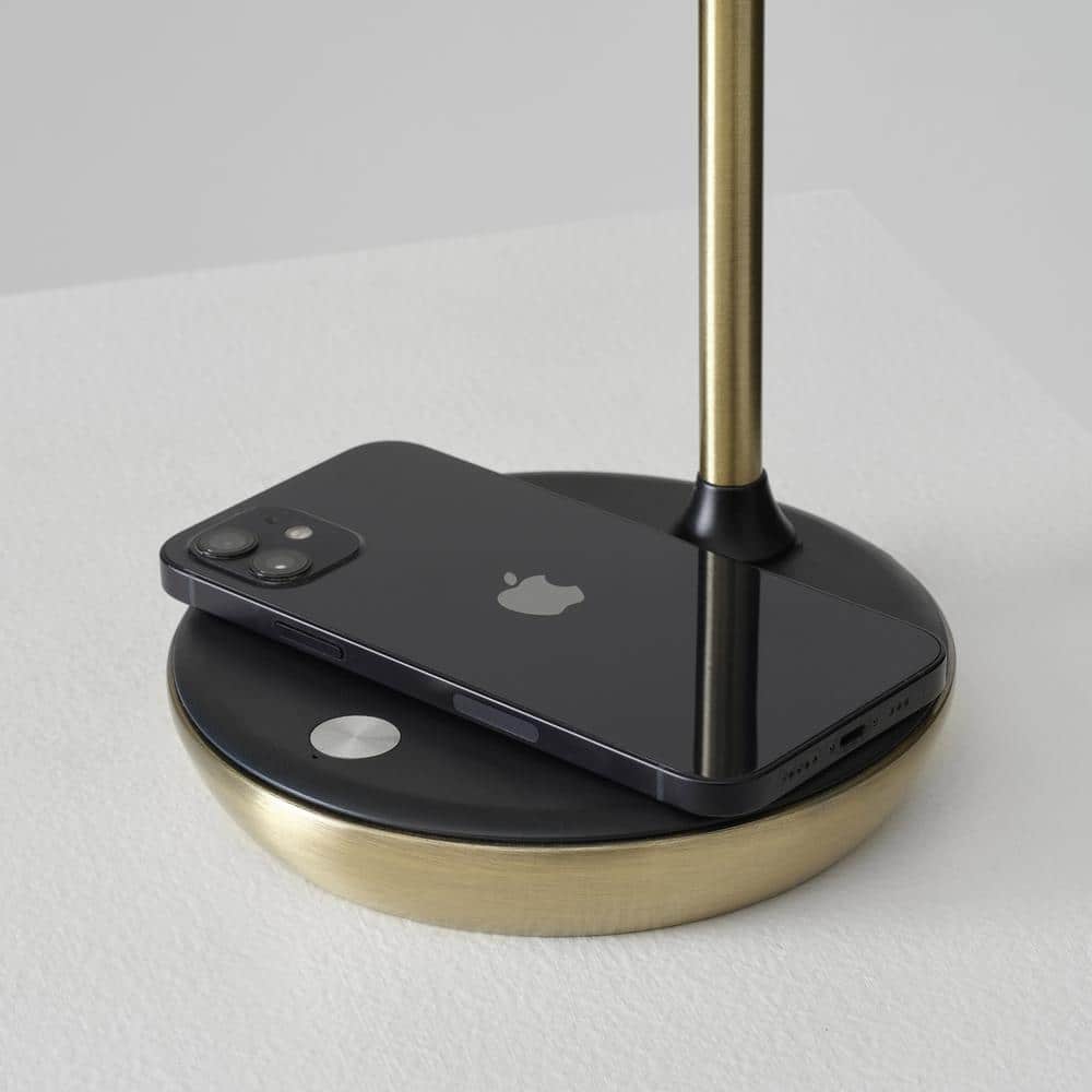 Ezra Antique Brass Adjustable LED Desk Lamp with Wireless Charging Pad